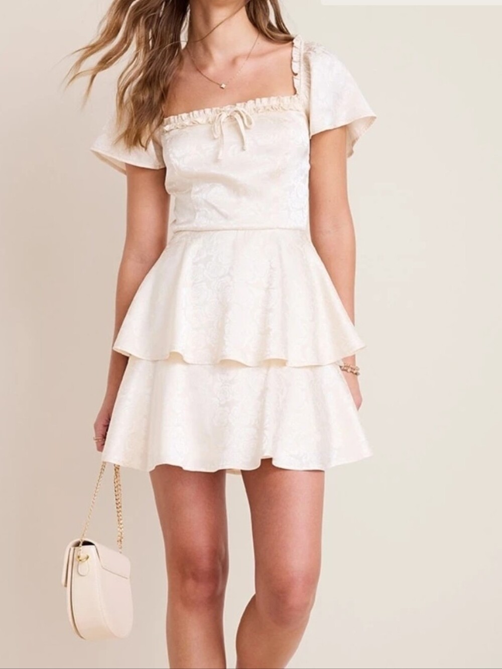 Francesca's Collections Cream Floral Satin Babydoll Chemise